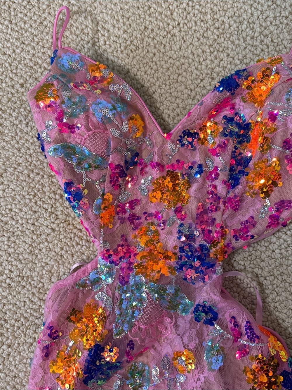 Mac Duggal Pink Floral Sequin Maxi Gown - Picture 5 of 5